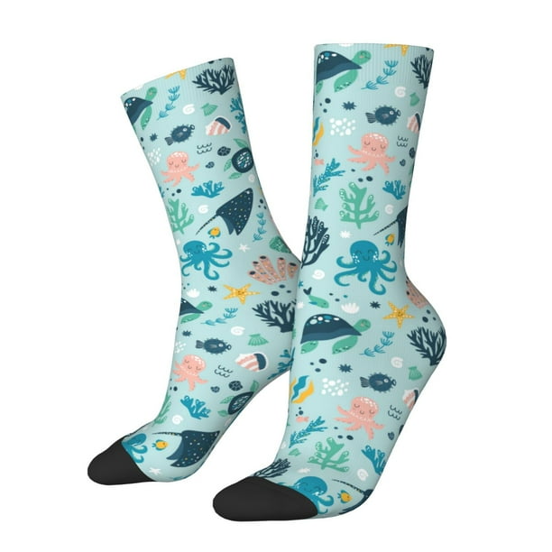 Balery Sea Animal Calcetas Largas con Estampado para Hombre y Mujer – Suaves y Transpirables, Talla Única (US 5-11)
