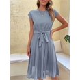 thumbnail image 4 of Women's A-Line High Waist Knee Length Pleated Dress Short Sleeves Solid Color, 4 of 9