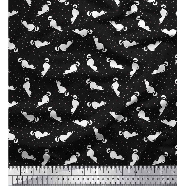Soimoi polyester Crepe Fabric Floral & Cat Animal Print Sewing Fabric Yard 52 Inch Wide