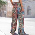 thumbnail image 6 of WTOBBY Women's Boho Floral Print Wide Leg Palazzo Pants Featuring High Waist Elastic Drawstring Side Pockets and Casual Summer Comfort ,Blue L, 6 of 6