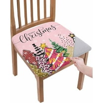 Dining Room Chair Seat Covers Set of 4, Cartoon Christmas Tree Removable Stretch Chair Seat Cushion Slipcovers Protector for Holiday Party Festival Decoration Winter Snowflake on Pink