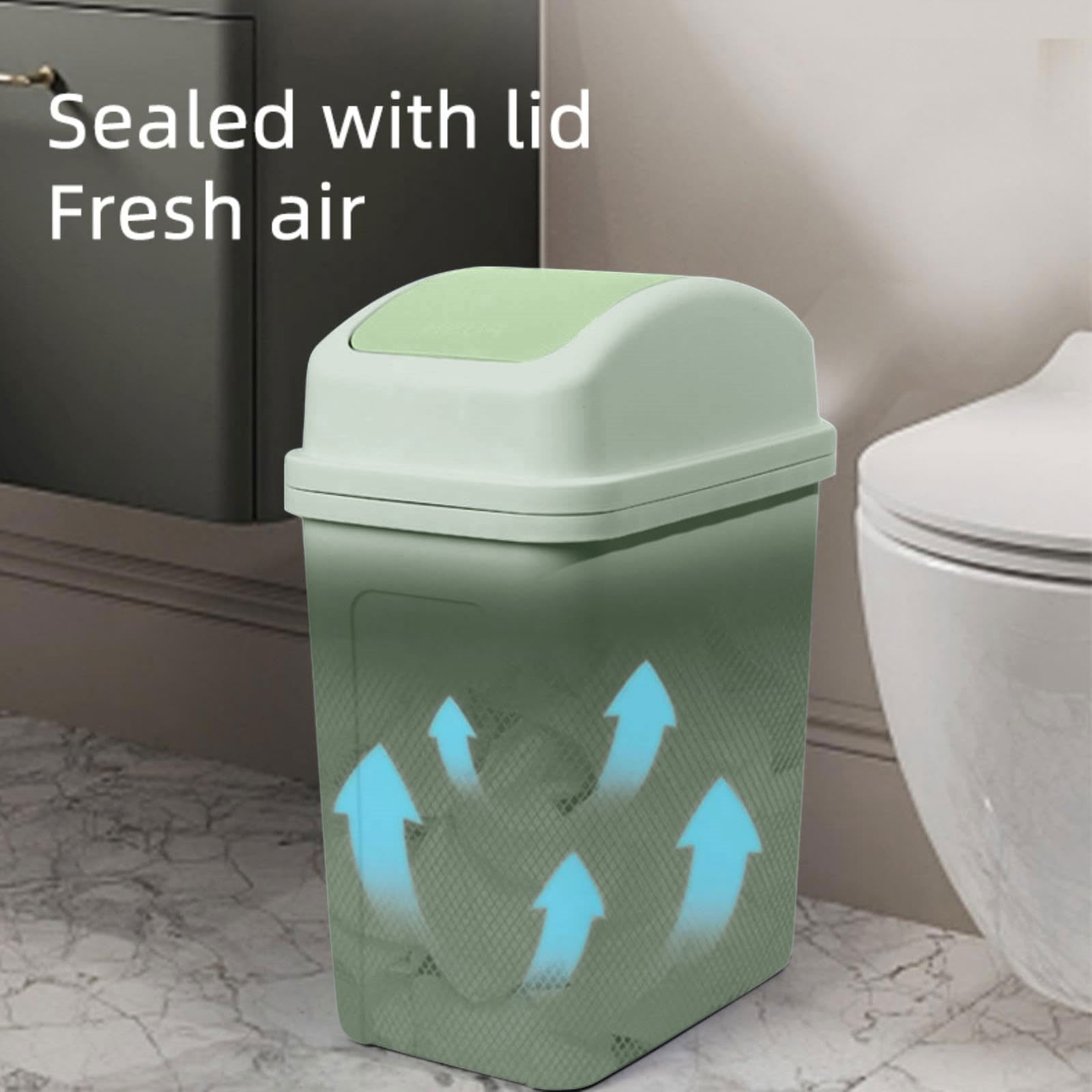 Kitchen Can with Swing Top Lid, 5.6 Gallon Slim Waste Bin Sturdy Garbage Can Medium Recycling Bin for Office, Bathroom, Under Counter, Dorm, Bedroom (Green)