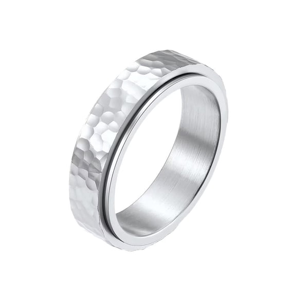 HIJONES Men Women's Stainless Steel Irregular Surface Turnable Ring Silver Size 7