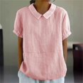 thumbnail image 1 of Blusa de lino y algodón para mujer, camisa de manga corta con solapa, de Color liso, cómoda e informal, estilo Simple, 2024, 1 of 5