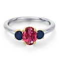 thumbnail image 3 of Gem Stone King 10K Two Tone Gold Pink Tourmaline and Blue Sapphire Engagement Ring for Women | 1.29 Cttw | Oval 7X5MM | Gemstone October Birthstone | Size 9, 3 of 6