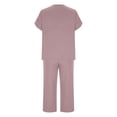 thumbnail image 4 of Summer Two Piece Outfits Clearance Outfits 2PC Solid Color Round Neck Short Sleeve Sleepshirt And Pants Sets Loungewear Pajamas With Pockets, 4 of 9