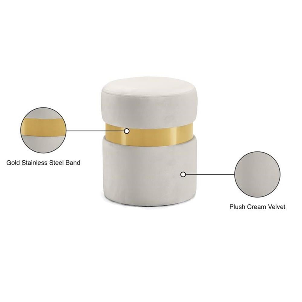 Maklaine Velvet Cream Ottoman Round Upholstered Contemporary 14.5" Assembled