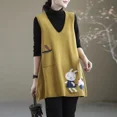 thumbnail image 2 of Otoño e Invierno jersey de mujer con cuello en V bolsillos de almazuela suéter de animales Midi moda Casual elegante chaleco sin mangas Tops E689, 2 of 5