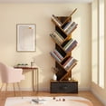 thumbnail image 5 of Gianna 7-Tier Tree Bookshelf, Narrow Wood Bookcase with Drawer for Small Spaces, Rustic Brown, 5 of 5