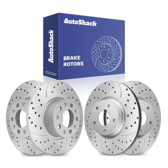 AutoShack Front & Rear Brake Rotors for Jeep, Compass 2017, 4WD AWD FWD L4 2.0L 2.4L - Silver Zinc Coated Drilled & Slotted - SilverShield Pro