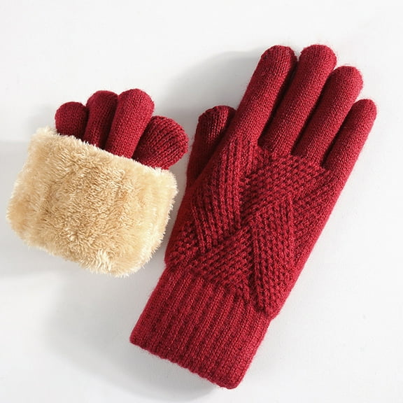 WHEANG Winter Gloves Knit Winter Gloves Fleece Lined Warm Full Finger Anti-Slip Touchscreen Comfortable Stylish Red L Summer 2026 Sales Under $1