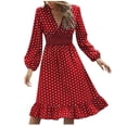 thumbnail image 1 of FAIWAD Robes de Sortie pour Femmes Tendance à Pois Imprimés Robe Midi à Manches Longues Volants Col en V Robe Fluide, 1 of 7