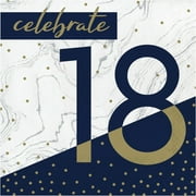 Navy and Gold 18th Birthday Napkins 6.5" x 6.5" Folded Luncheon Napkin, 18,Pack of 16