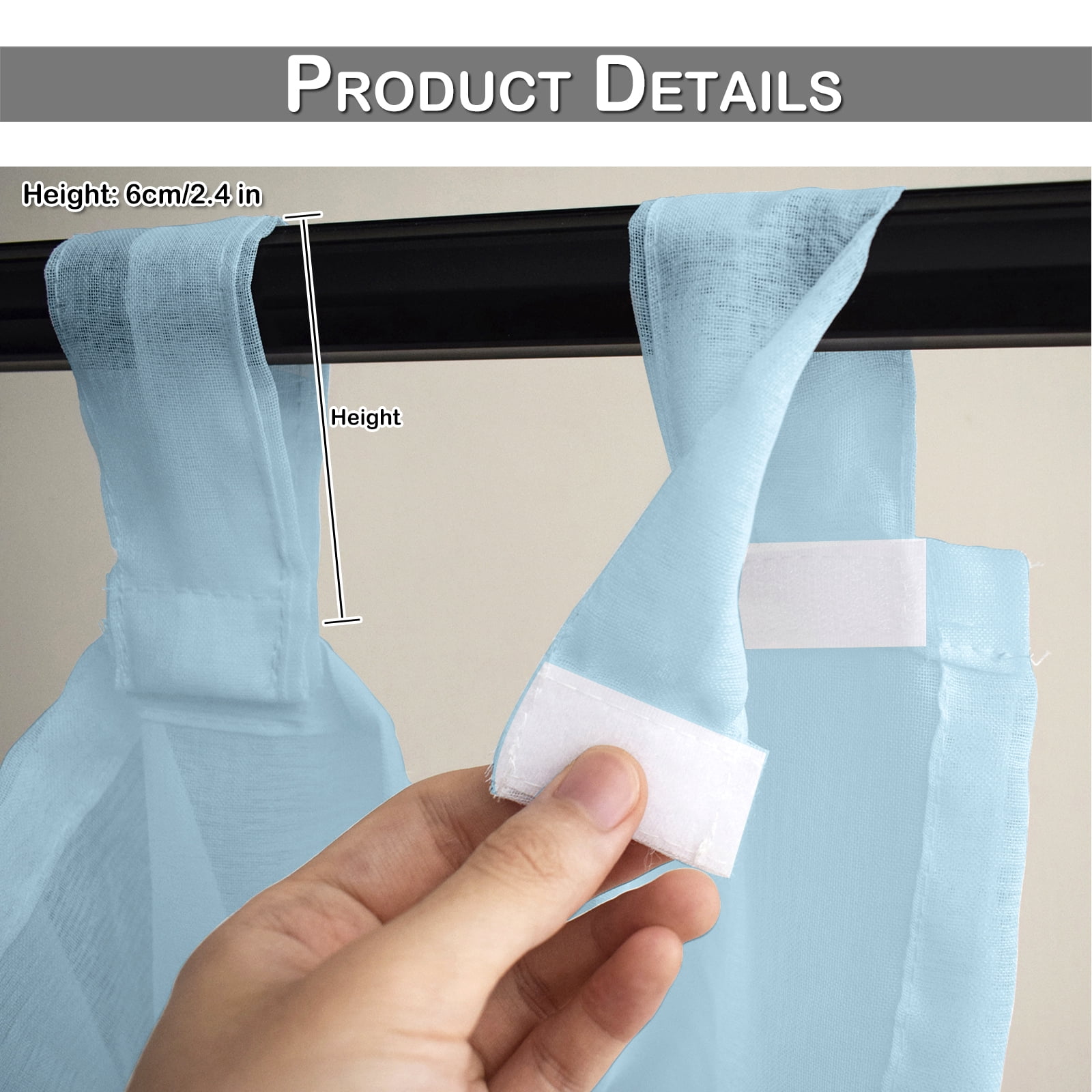 Lapalife Outdoor Sheer Curtains for Patio Waterproof, Sticky Tab Top Voile Sheer Drapes Indoor Outdoor Deck, 1 Panel, 52"x 84", Blue