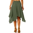 thumbnail image 3 of Unique Bargains Jupe Midi Évasée en Chiffon à Taille Élastique pour Femmes, Vert Armée, P, 3 of 7