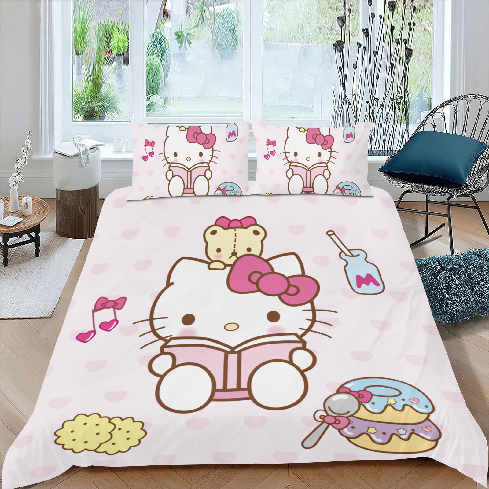 Pink Hello Kitty Bedding Set and Pillow Cases and Fitted Sheet Full