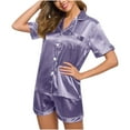 thumbnail image 4 of FAWUUDO Womens Silk Satin Pajamas Set Short Sleeve Sleepwear Soft Button Down Loungewear Two-piece Pjs Sets, 4 of 9