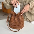 thumbnail image 4 of JUYGO Women's Hobo Bag PU Leather Shoulder Bag Bucket Armpit Purse Pleated Handbag Totes Drawstring Top Handle Bag, 4 of 8