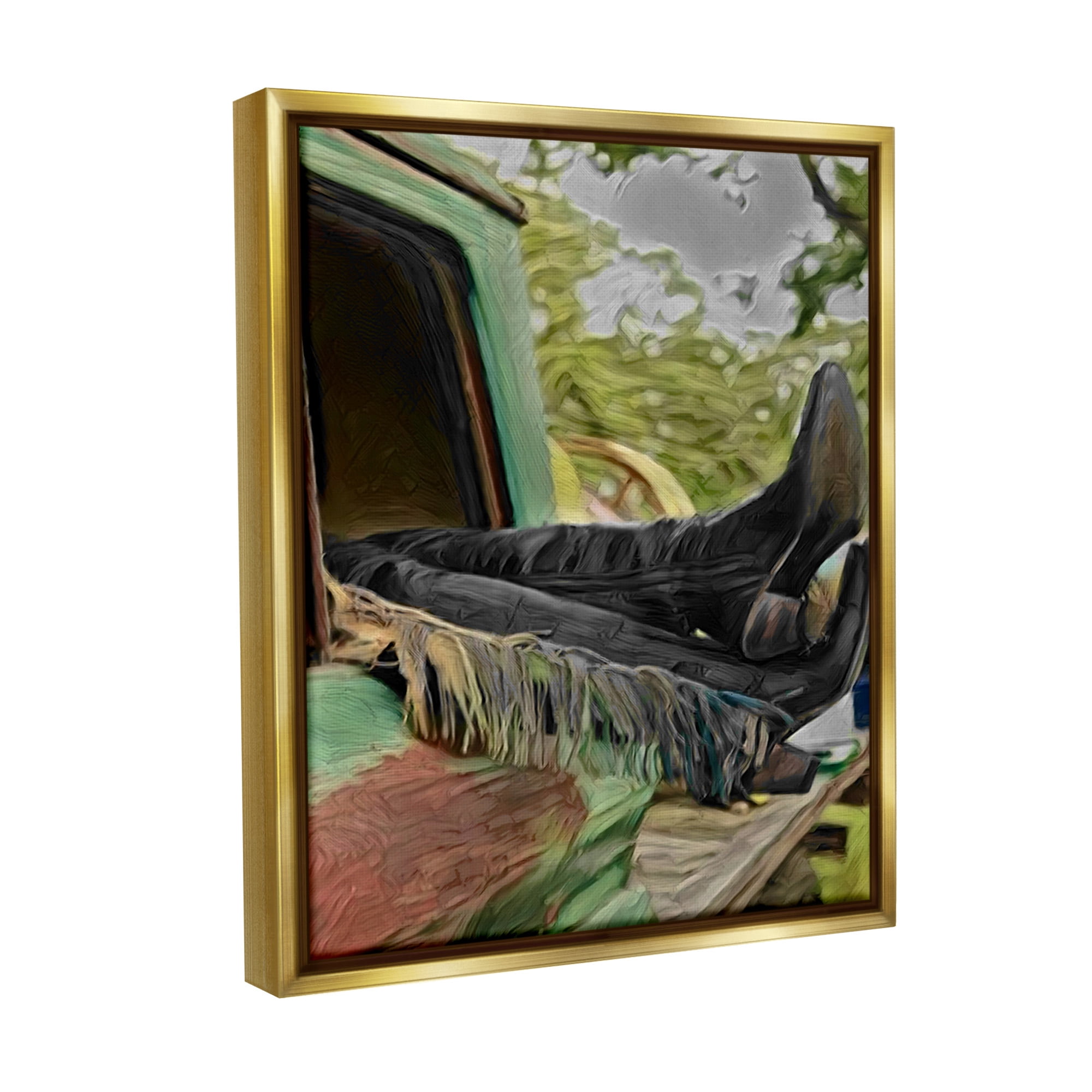 Stupell Industries Relaxing Cowgirl in Nature Transportation Painting Gold Floater Framed Canvas Art Print Wall Art, 17 x 21