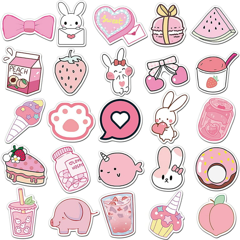 Dearhouse Pink Stickers for Water Bottles,Cute Vsco Vinyl Laptop Stickers,Waterproof  Aesthetic Stickers,Kawaii Sticker Pack for Kids Girls(Pink rabbit) 