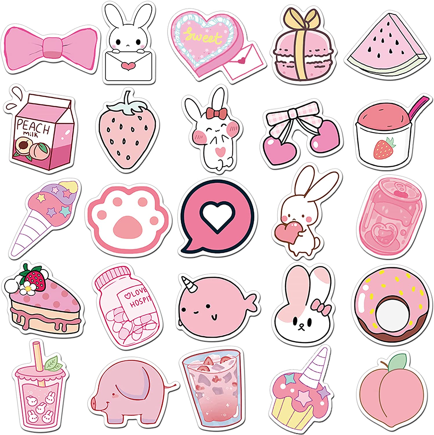BESTSKY  Pink Stickers for Water Bottles,Cute Vsco Vinyl Laptop Stickers,Waterproof Aesthetic Stickers,Kawaii Sticker Pack for Kids Girls(Pink rabbit) - image 2 of 7