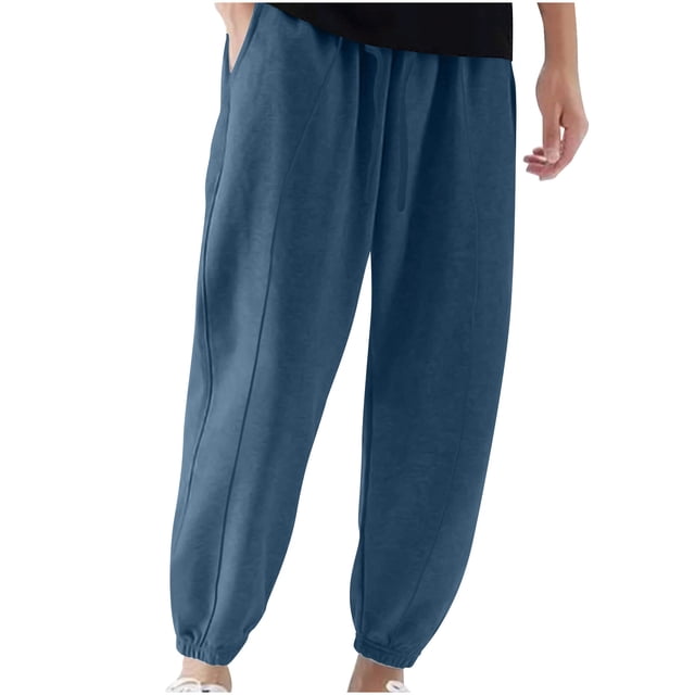 RXIRUCGD Men's Solid Color Pocket Drawstring Casual Youth Versatile Sports Oversized Pants, Blue, Size: L