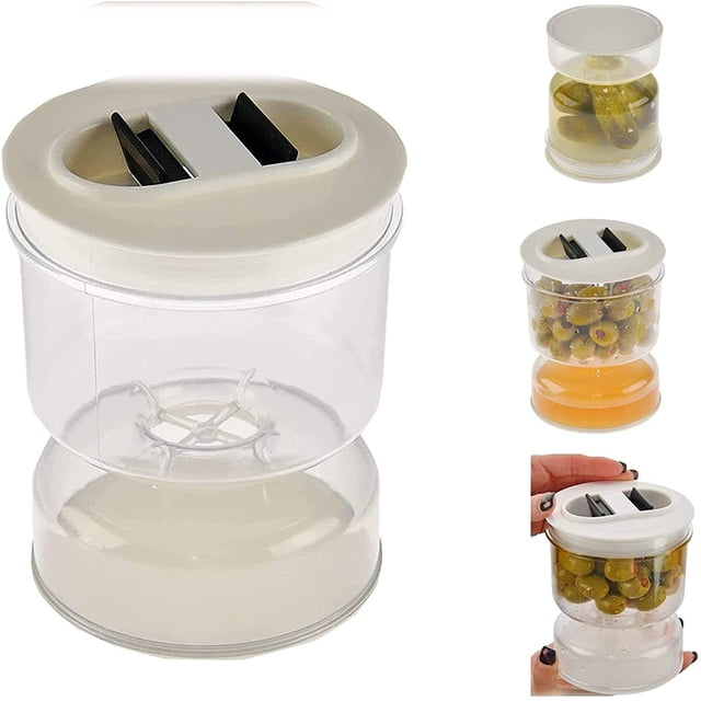 Tarro de reloj de arena para pepinillos y aceitunas, tarro de pepinillos separado de húmedo y seco, tarro de pepinillos con colador para almacenamiento hermético de alimentos