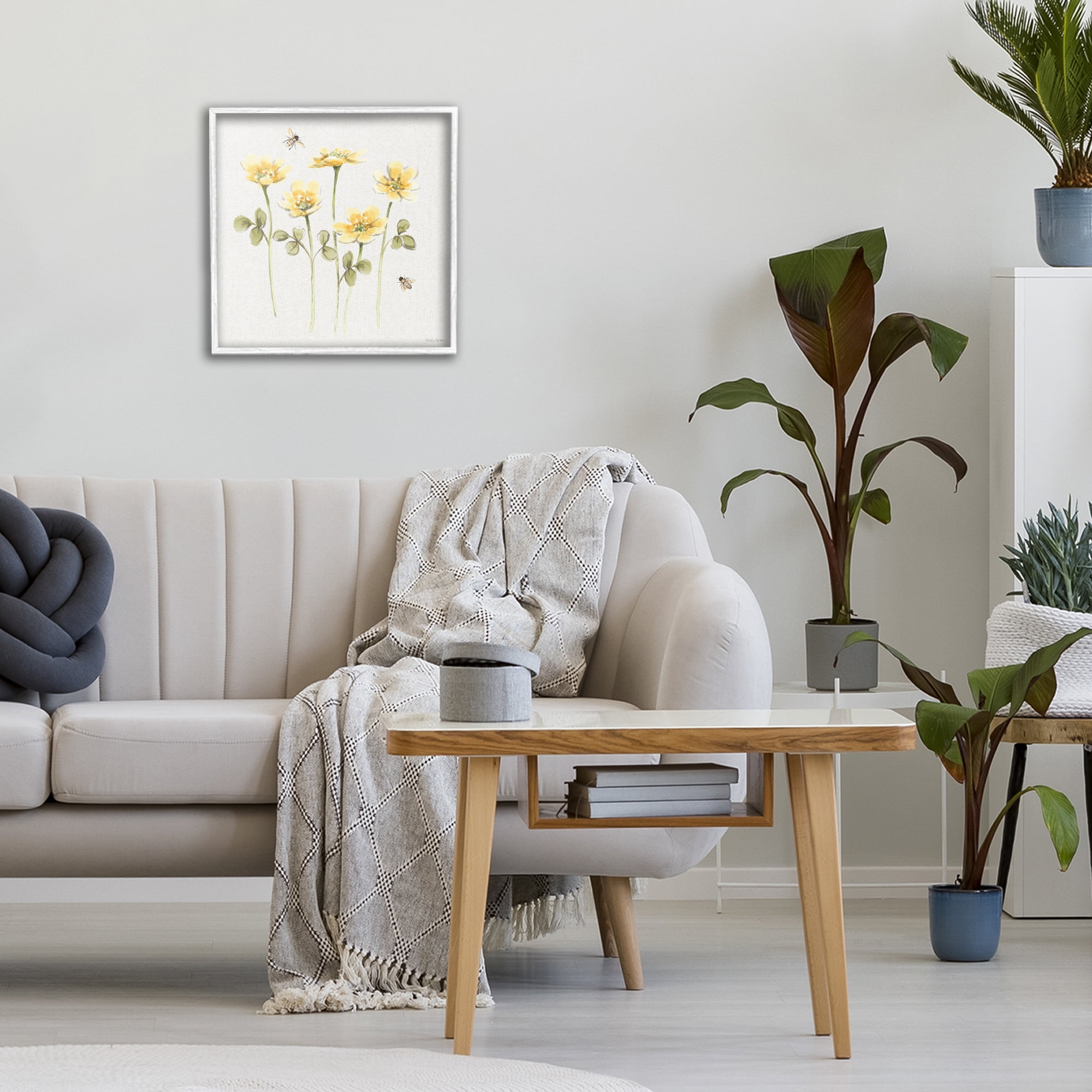 Stupell Industries Sweet Yellow Honey Flowers White Framed Giclee Art, design by Beth Grove