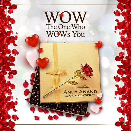 Almonds Roses - Andy Anand’s Chocolates - Premium California Almonds covered with Chocolate (1 lbs) & 24K Gold Plated Rose Flower SET for Valentine's Day, Thanksgiving Day, Mother's Day, Anniversary