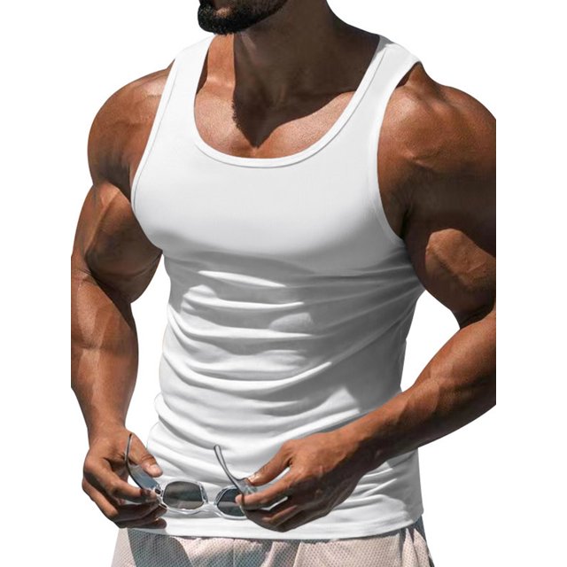 Innerwin Muscle Chemises Scoop Cou Hommes Été Hauts Sport Couleur Unie Léger Réservoir Blanc 2XL