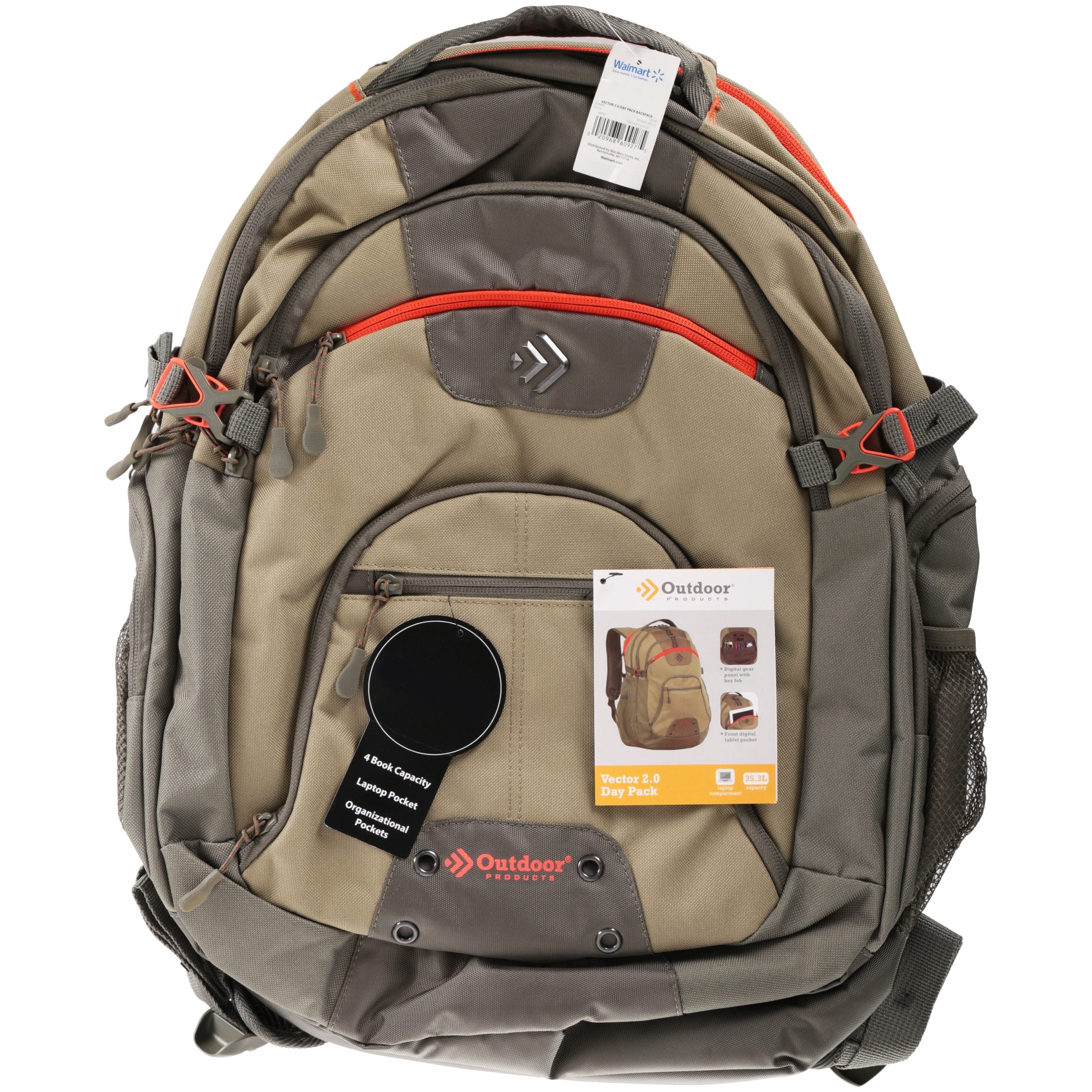 Outdoor Products Vector 2.0 19'' Backpack, 6 Pocket Daypack, Unisex, Green, Adult, Teen, Polyester