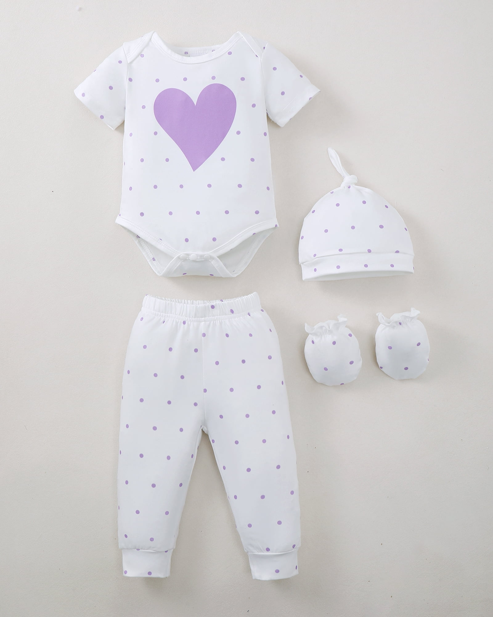 KIMI BEAR Newborn Baby Girls Layette Set 4 Packs 6-12 Months Shower Gifts Essential Clothing Short Sleeves Long Sleeves Romper Top Pants and Bodysuit with Hats and Gloves 15pcs Clothes Purple
