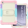 thumbnail image 3 of Allytechgroup Shockproof Case with Screen Protector for Samsung Galaxy Tab A9+ Plus 11" SM-X210 X215 X216, Rugged Bumper Anti-Scratch Kickstand Shoulder Strap Kids Friendly Case Cover, Colorful Pink, 3 of 9