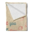 thumbnail image 2 of I Love You More Soft Flannel Fleece Throw Blanket, Fun Words and Pastel Backdrop with Scattered Strawberries, Cozy Plush for Indoor and Outdoor Use, 60" x 80", Sand Brown Slate Blue, by Ambesonne, 2 of 5