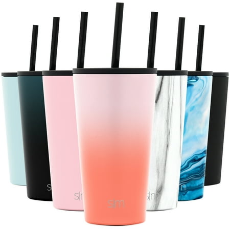 Simple Modern 16oz Classic Tumbler with Straw Lid & Flip Lid - Travel Mug Gift Vacuum Insulated Coffee Beer Pint Cup Water Bottle Ombre: Cantaloupe
