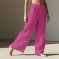 thumbnail image 4 of Outfmvch Linen Pants Women Linen Palazzo Pants for Women Drawstring Pants Women Loose Fit Pants Gaucho Pant with Side Pockets Women' S Culottes Long Lounge Pant Baggy Straight Leg Hot Pink S-2XL, 4 of 9