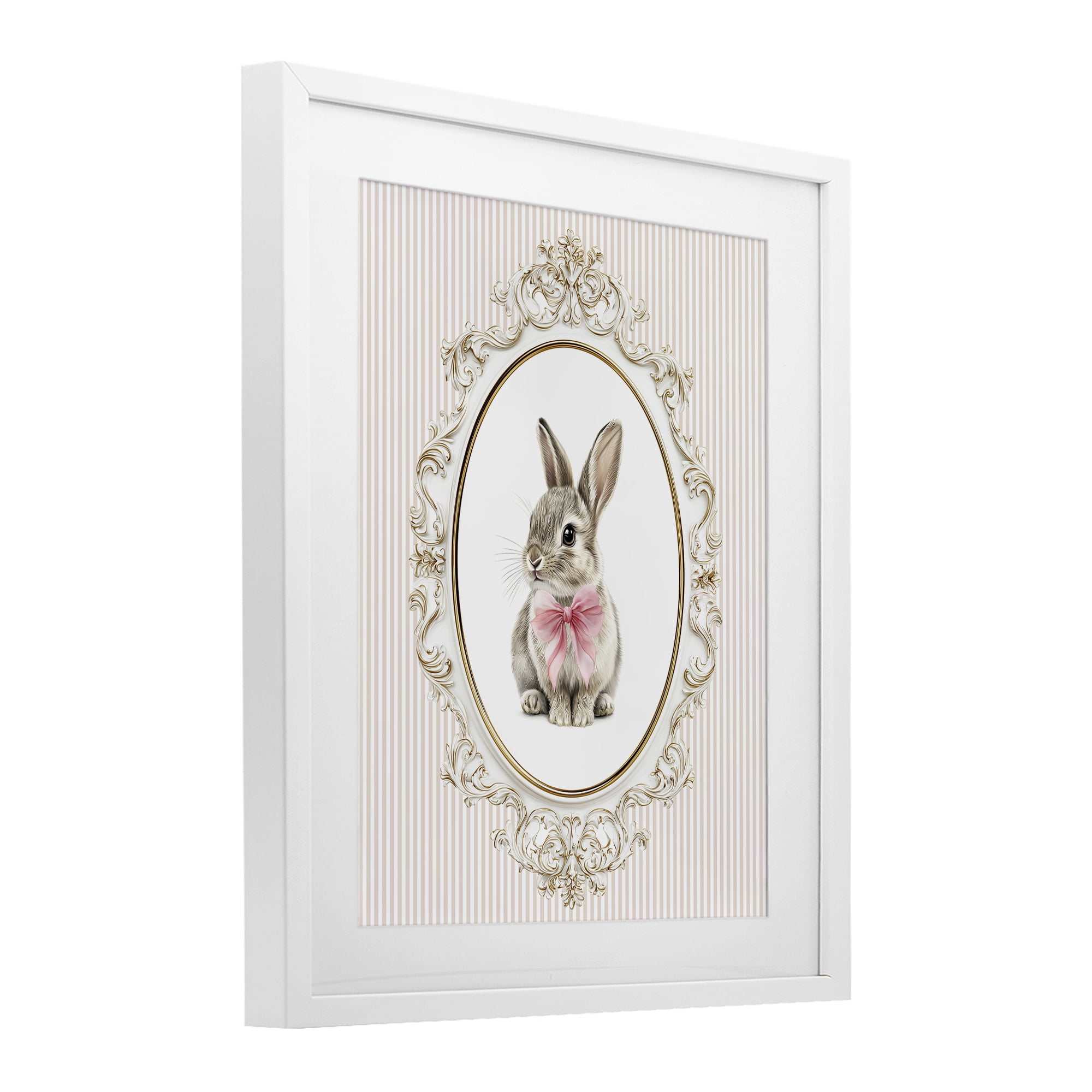 Stupell Industries Ornate Border Bunny White Framed Print Under Glass, design by Christine Simpson Art