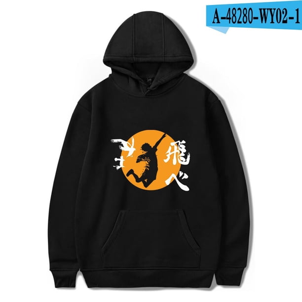 Haikyu!! Sudaderas con capucha de Anime, chaqueta informal para niños y adultos, tallas para niños, jersey de Cosplay Hinata Shoyo, Jersey UnisexNegro ANiños 120 Deng Xun unisex