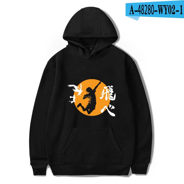 Haikyu!! Sudaderas con capucha de Anime, chaqueta informal para niños y adultos, tallas para niños, jersey de Cosplay Hinata Shoyo, Jersey UnisexNegro ASG Deng Xun unisex