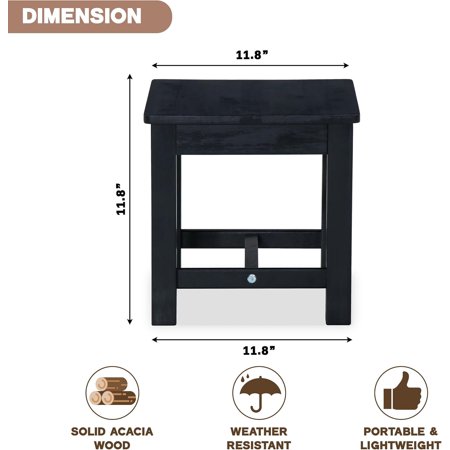 Acacia Wood Short Footstool, Black 12 Inch Step Stool for Indoor Spaces