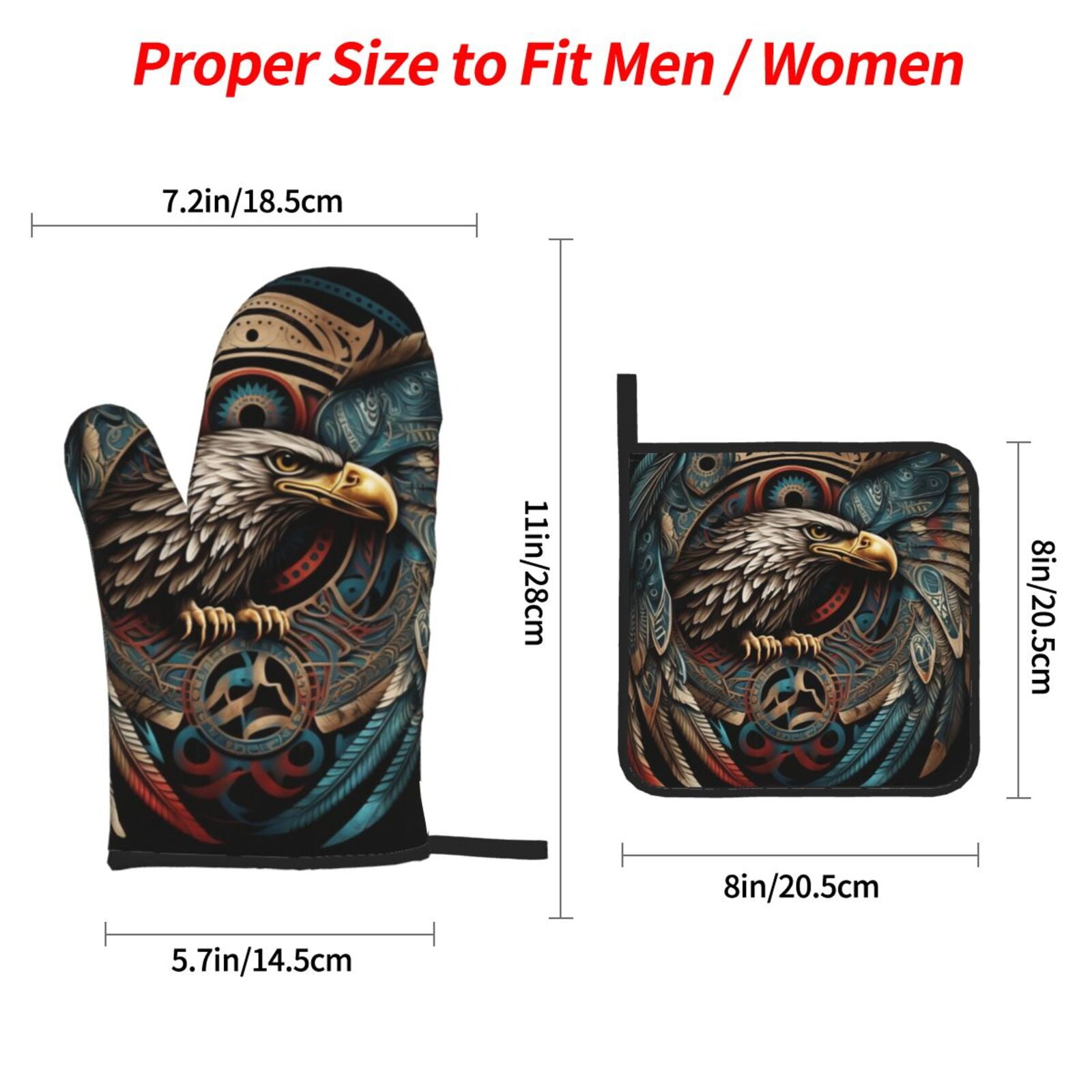Tribal Native Eagle Symbols Black 4Pcs Oven Mitts and Pot Holders Sets Oven Kitchen Gloves Hot Pads for Cooking BBQ Baking Grilling