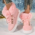 thumbnail image 3 of Dakaela Winter High Top Sneakers for Women Platform Fleece Lined Ankle Boots Fashion Lace up Casual Walking Booties Shoes Pink 9, 3 of 5