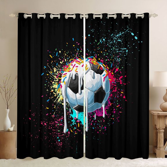Feelyou Splatter Football Black Out Curtains, Cute Cartoon Curtains Pack of 2 (42x63 Each)