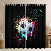 Feelyou Splatter Football Black Out Curtains, Cute Cartoon Curtains Pack of 2 (42x63 Each)