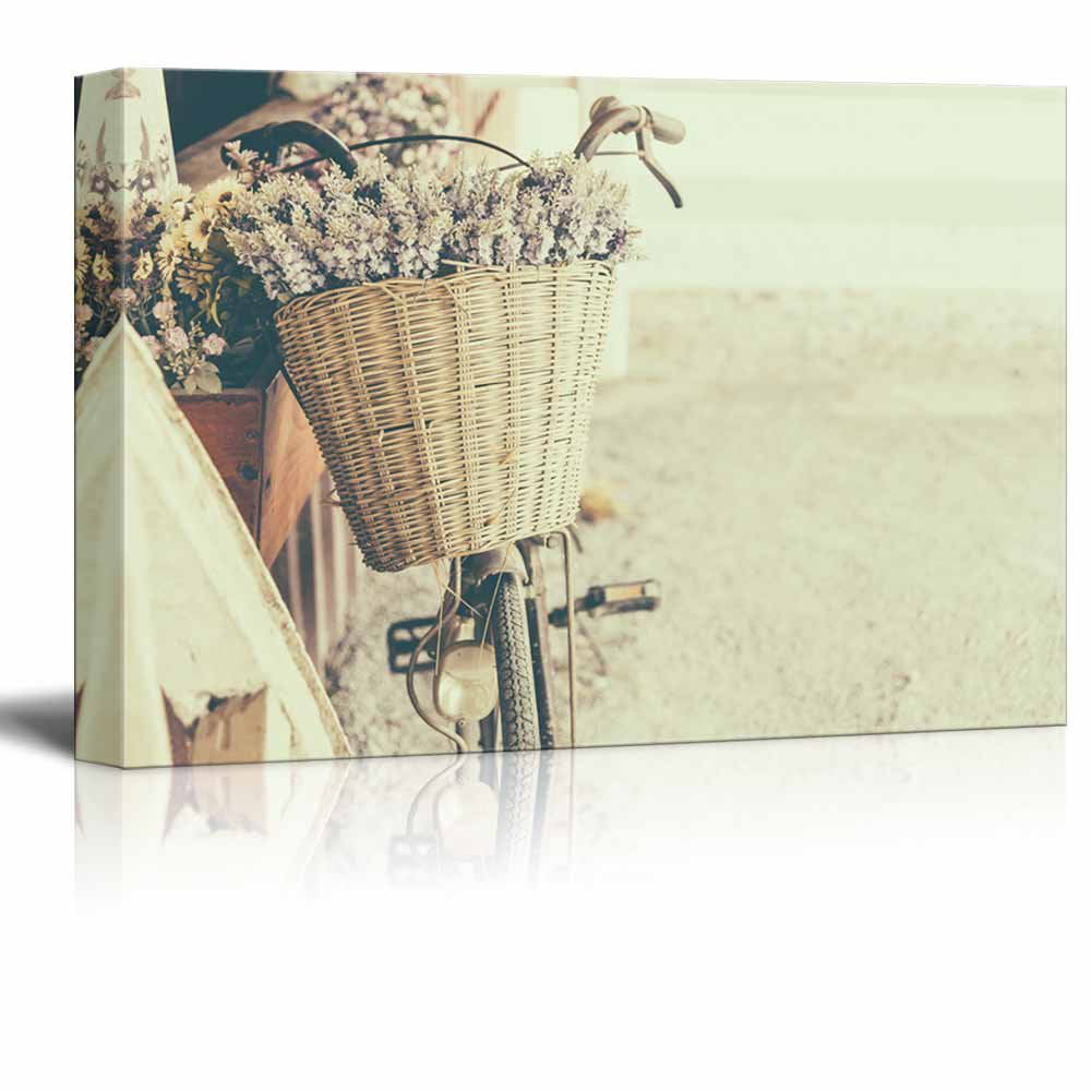 Canvas Prints Wall Art - Vintage Bicycle with Flower - Vintage Effect  Filter Style Pictures - 24 x 36