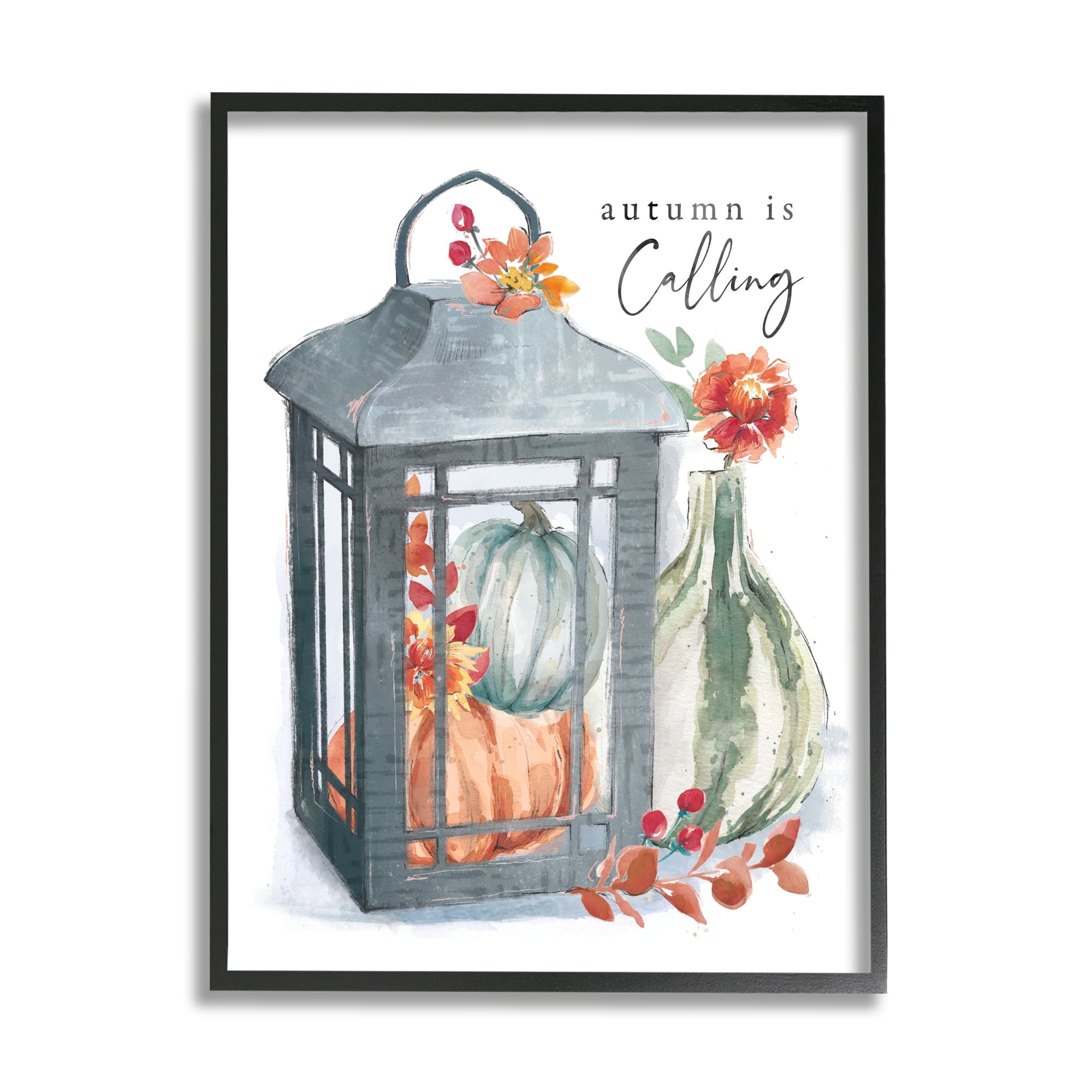 Autumn Is Calling Varied Gourds Floral Arrangement Watercolor Botanical & Floral Graphic Art Framed Art Print Wall Art