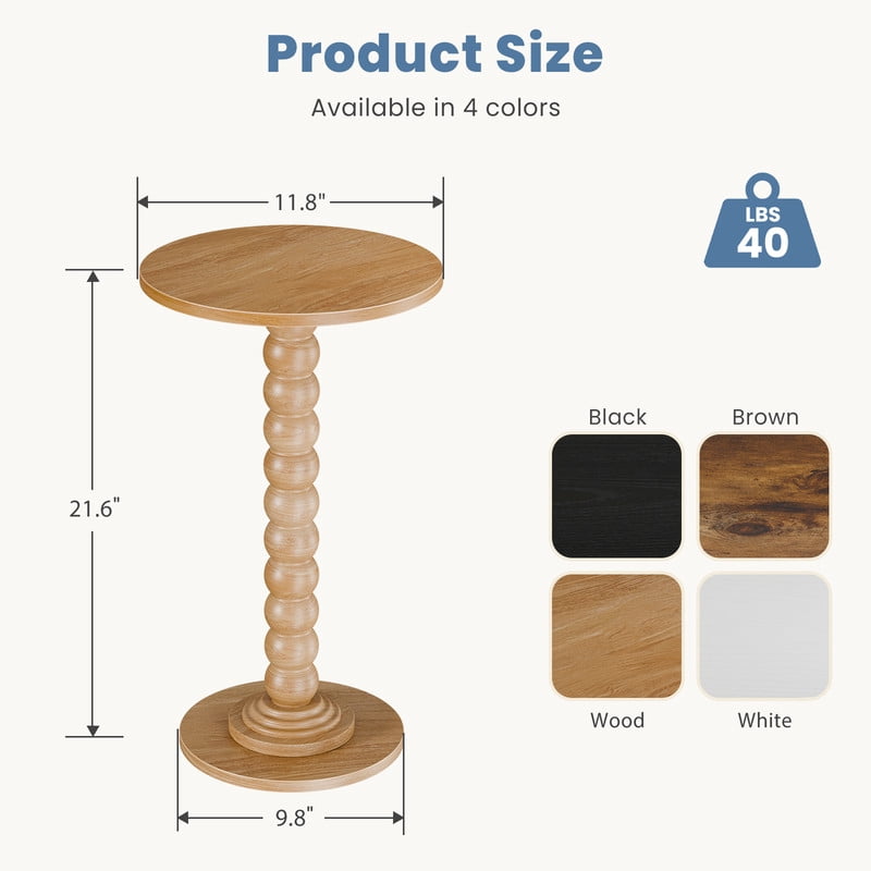 Gianna Round Side Table - Solid Wood Leg Small Drink Table for Living Room Bedroom Office,Wood