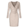 thumbnail image 4 of IWRICH Women's Cowl Neck Sparkly Deep V Neck Long Sleeve Ruched Bodycon Cocktail Party Club Night out Glitter Short Dresses Beige XS, 4 of 5