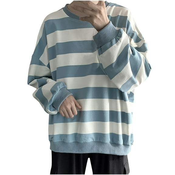 Men Crewneck Sweatshirts Harajuku Oversized Striped Sweatshirt for Men Striped Color Block Crewneck Drop Shoulder Long Sleeve Sweatshirt Casual Loose Casual Sports Pullover Tops Streetwear Pullover