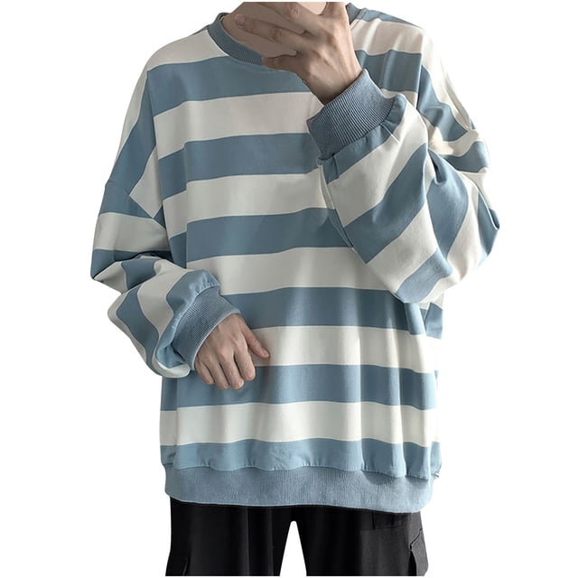 pstuiky camisa de manga larga para hombre, Blusas y camisas casuales de manga larga con cuello redondo y rayas en bloques de color para hombre Tops de hombre xxl